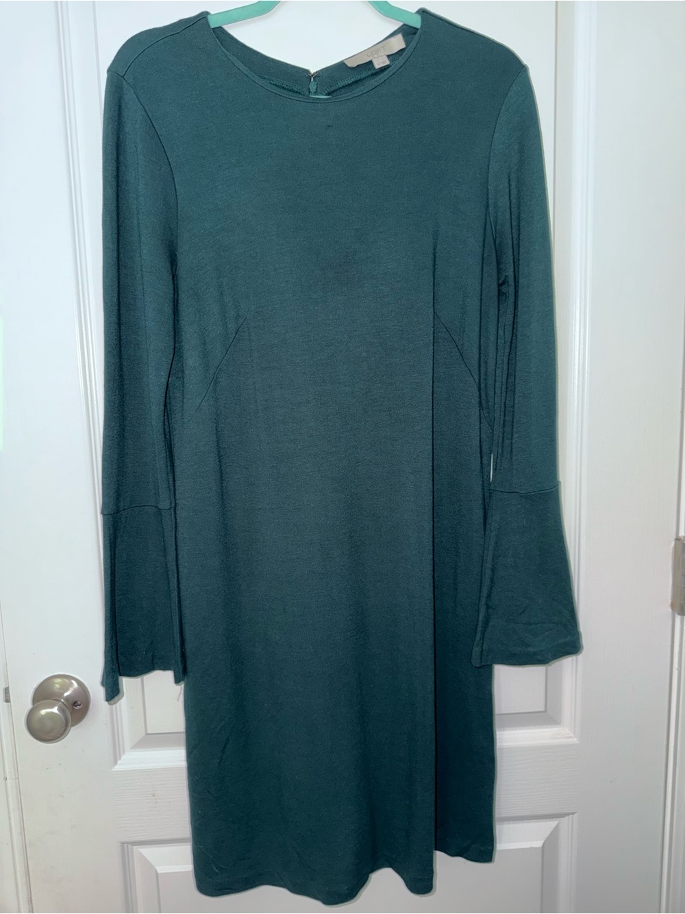 LOFT Teal Long Sleeve Shift Dress